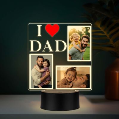 Personalized I Love Dad UV Print Photo LED Lamp Fathers Day Gift Acrylic Light